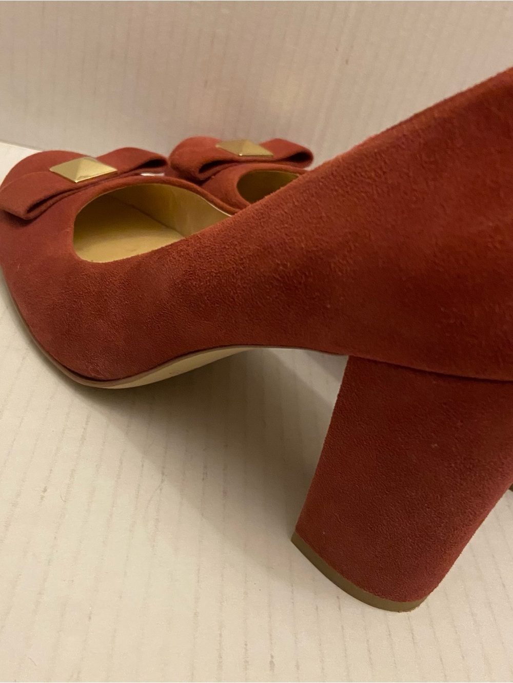Kate Spade New York Microfiber Suede Woman’s Chunky High Heel Accent Bow Shoes - Picture 6 of 9